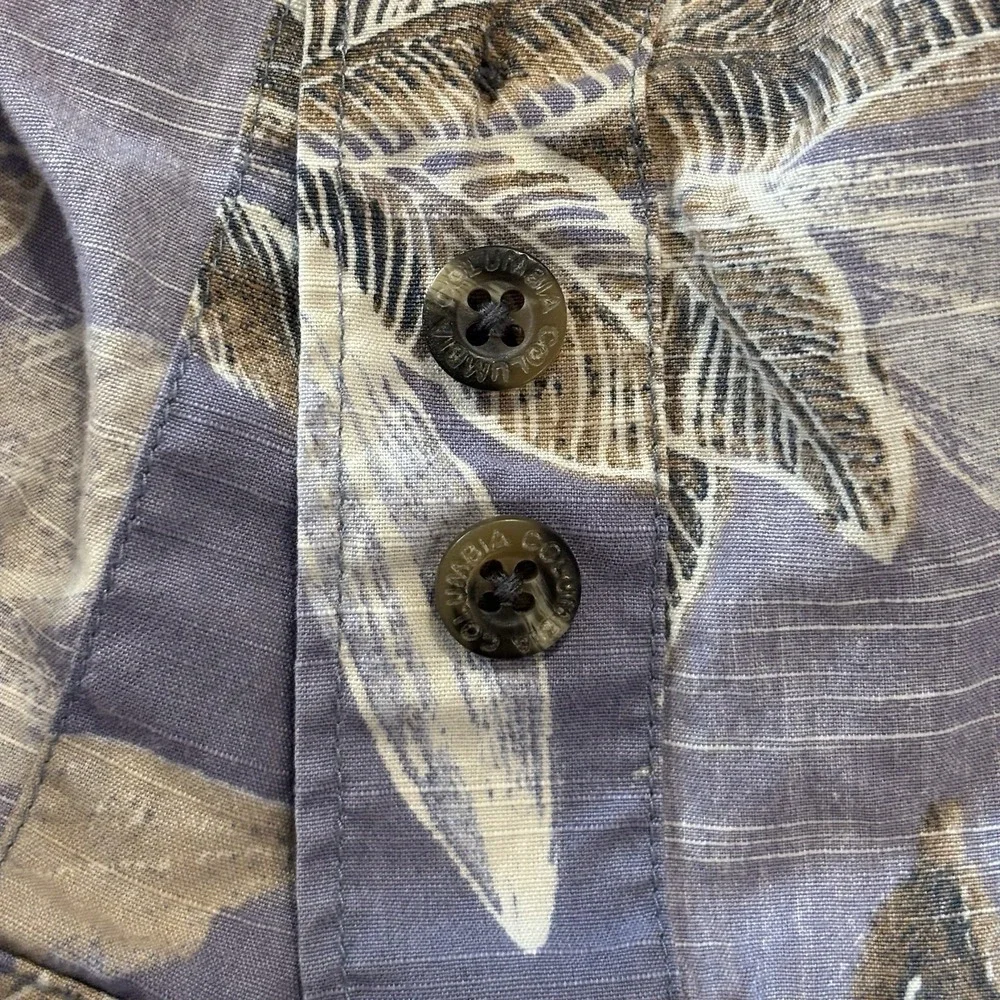 Columbia‎ Men's Medium Hawaiian Shirt 100% Cotton Palm Trees Fish Lavender Blue